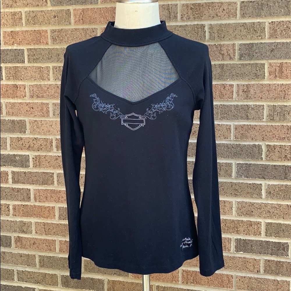 Harley Davidson Mesh Insert Long Sleeve Top